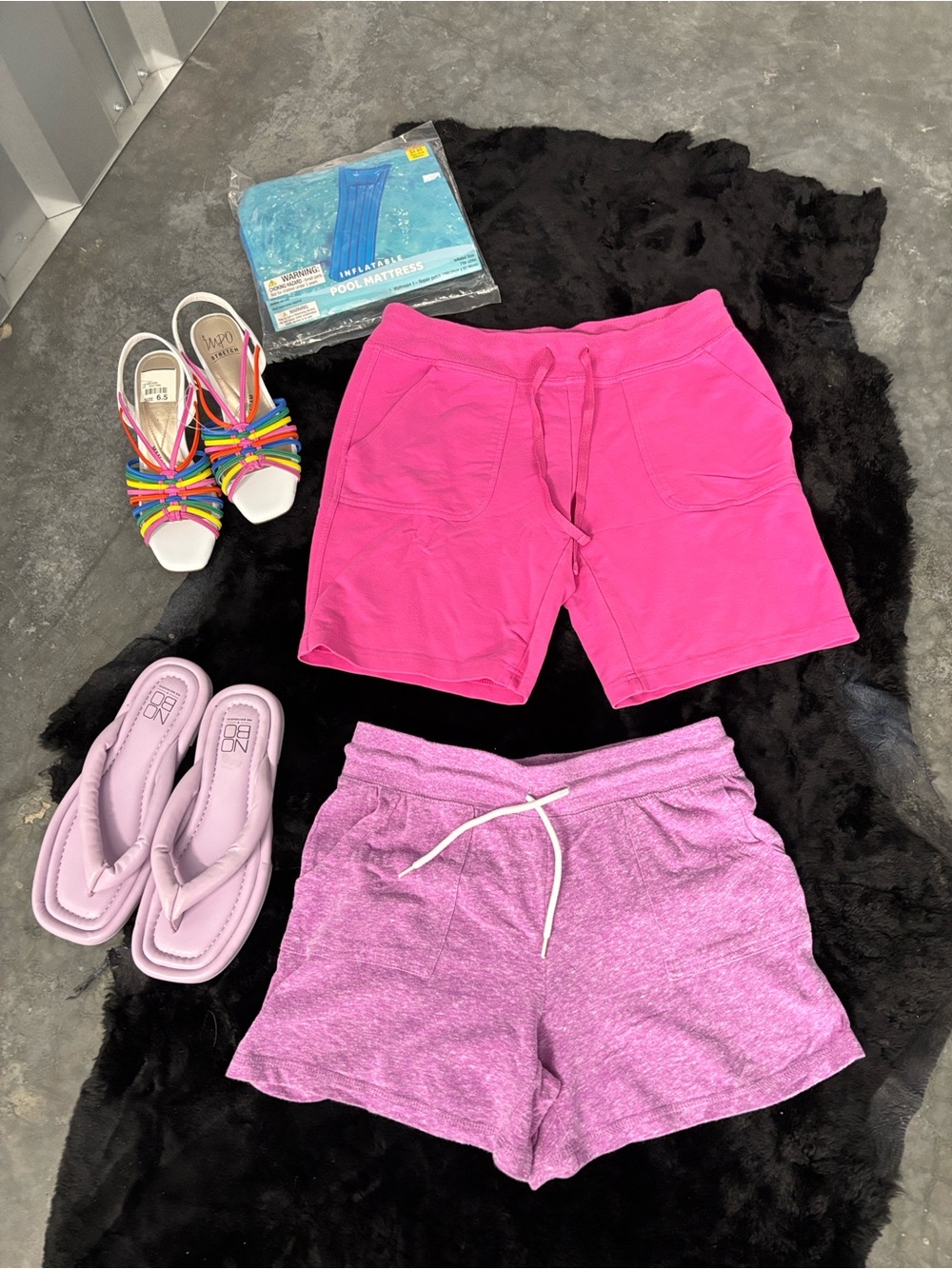 Athletic Works Women's Bright Pink and Heathered Light Purple Athletic Shorts S